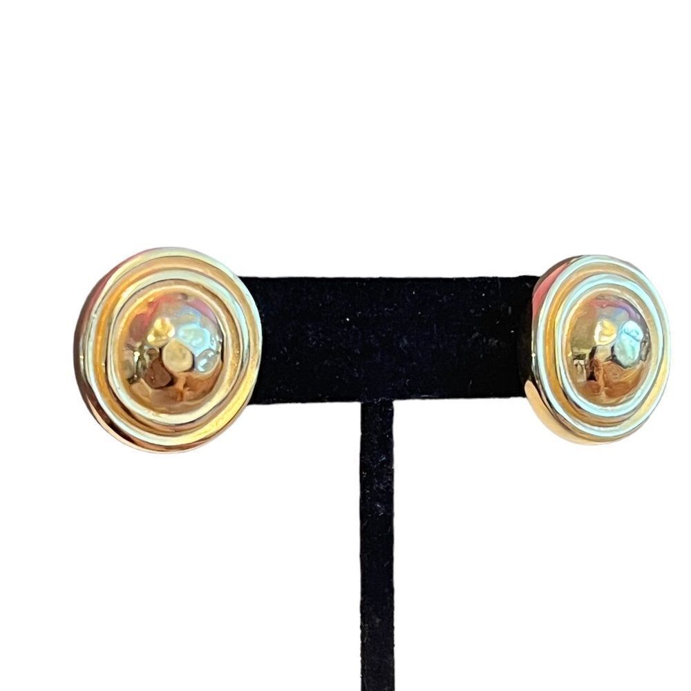 Christian Dior Hammered Gold Tone Round Stud Earrings - Picture 4 of 5